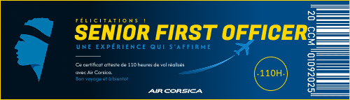 Ce certificat atteste de 110 heures de vol réalisés avec Air Corsica.