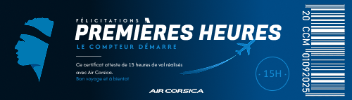 Ce certificat atteste de 15 heures de vol réalisés avec Air Corsica.