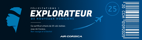 Ce certificat atteste de 25 vols réalisés avec Air Corsica.