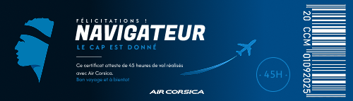 Ce certificat atteste de 45 heures de vol réalisés avec Air Corsica.