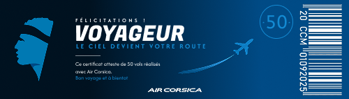 Ce certificat atteste de 50 vols réalisés avec Air Corsica.