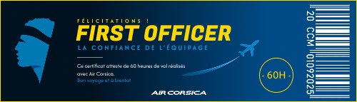 Ce certificat atteste de 60 heures de vol réalisés avec Air Corsica.