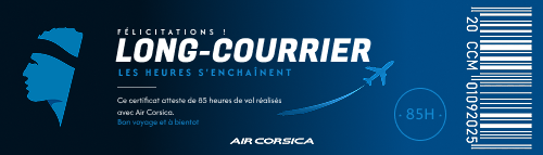Ce certificat atteste de 85 heures de vol réalisés avec Air Corsica.