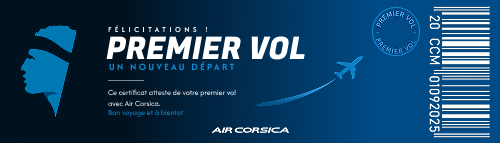 Ce certificat atteste de votre premier vol avec Air Corsica.